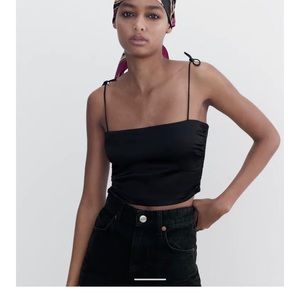 NWOT Zara Satin Effect Crop Top - Black